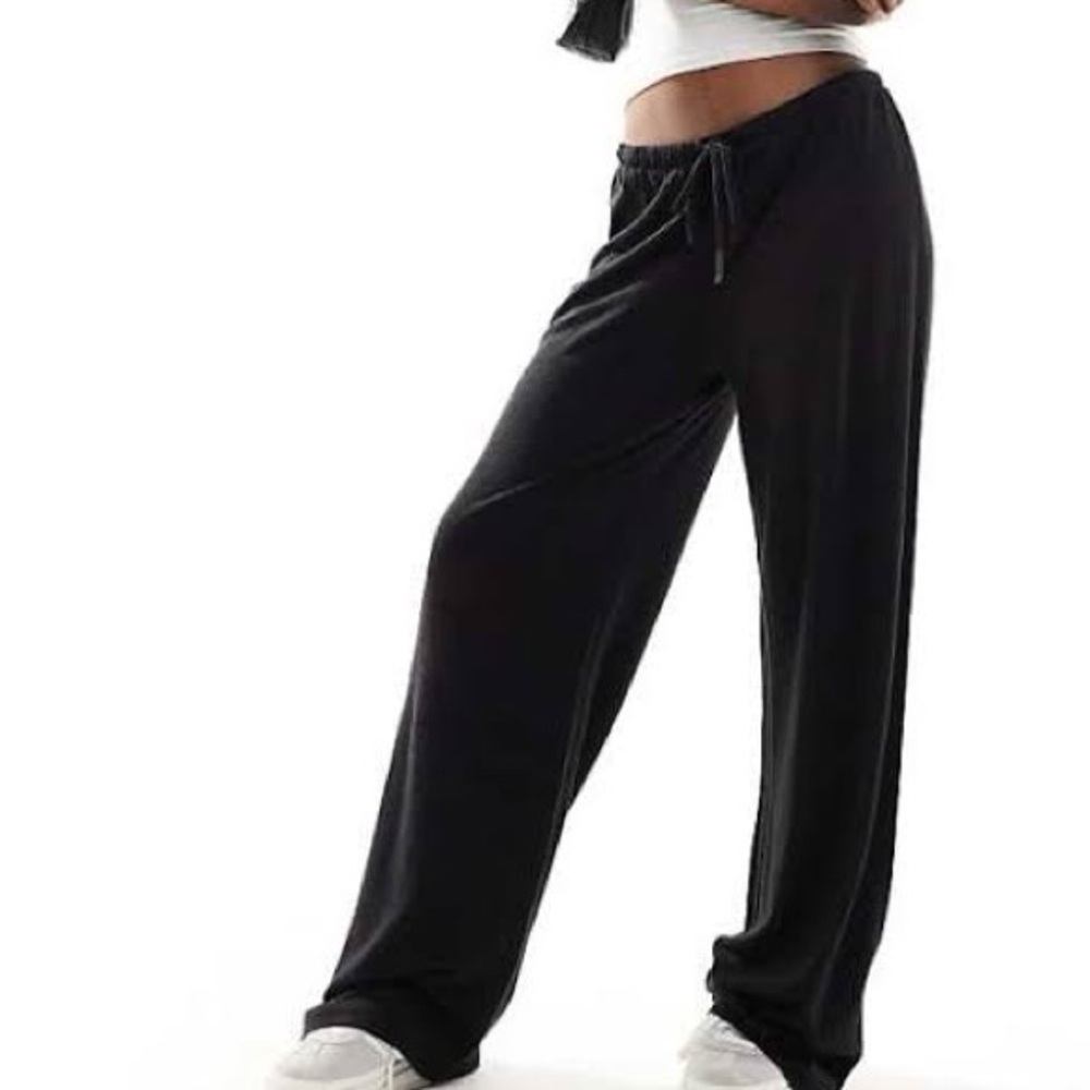 ASOS Black Linen-like Wide Leg Pants